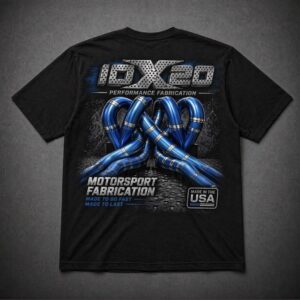10x20 Blue Titanium Welded Shelby Super Car SSC North America Exhaust Manifold on Welding Table T Shirt